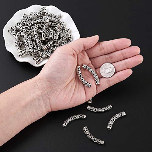 KISSITTY 100-Piece Antique Silver 6mm by 36.5mm Filigree Long Curved Noodle Tube Spacer Beads with 3mm Holes - Image 4
