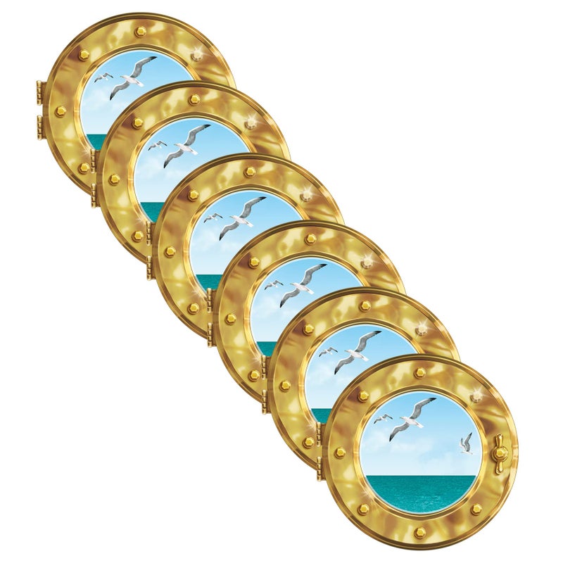 Beistle 6 Piece Cruise Ship Porthole Vinyl Plastic Peel N Place Nautical Wall Decorations For Bon Voyage Party Supplies