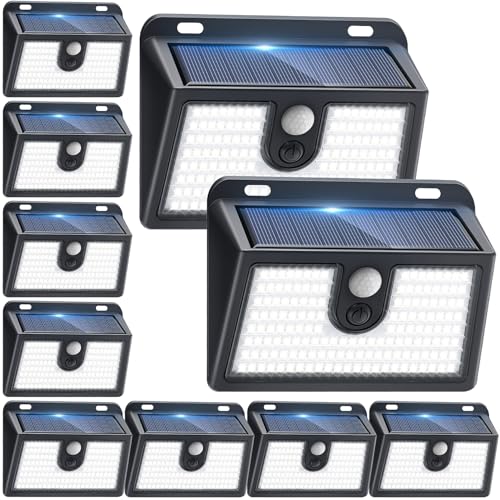 CLAONER 10 Packs Solar Motion Sensor Outdoor Lights Super Bright Solar Lights Outdoor Waterproof 3 Lighting Modes Security Wall Light for Outside Walking Dog Fence Backyard Deck Garden Door Step Garage - Image 1
