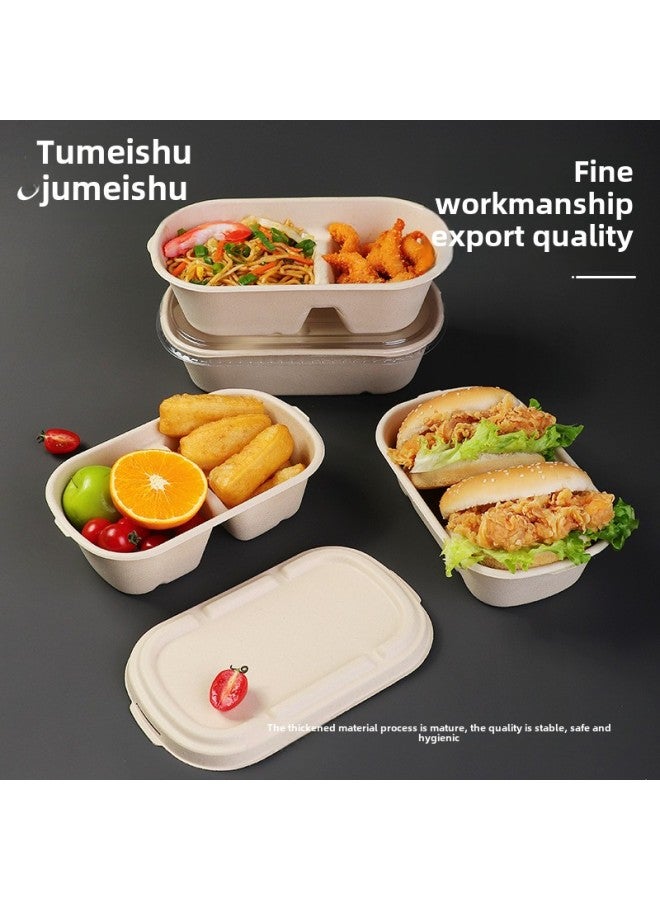Light Food Salad Box Disposable Degradable Pulp Single And Double Compartment Takeaway Packing Box Lunch Box Lunch Box Lunch Box-Color:700ml Double Grid + Transparent Cover - Image 3