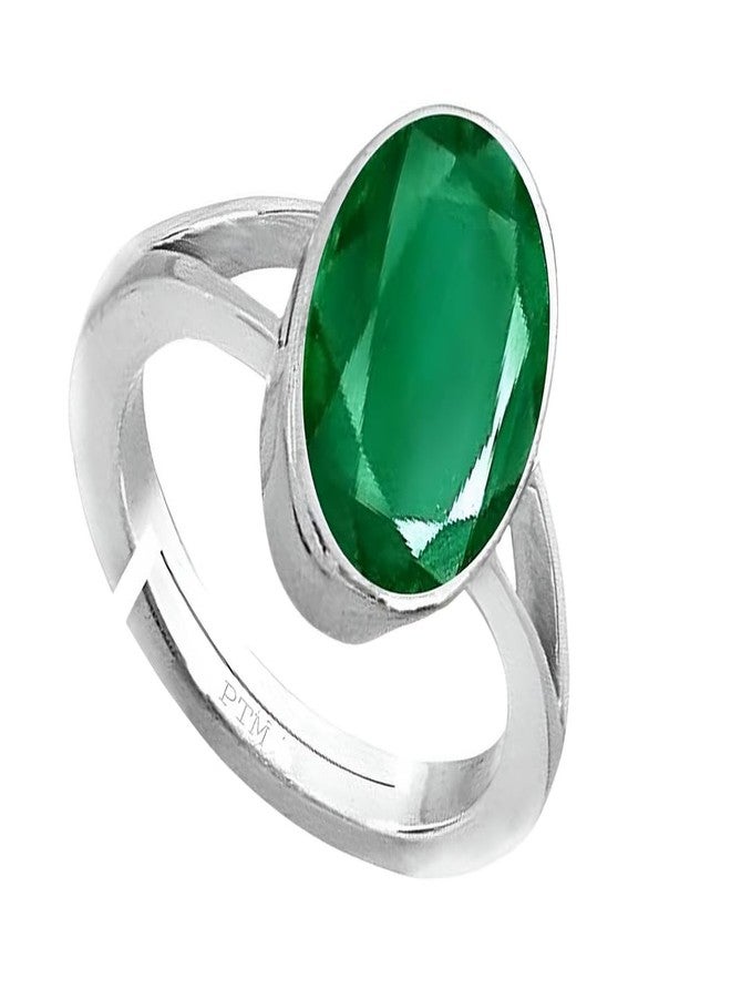 PTM Emerald/Panna 7.25 Ratti or 6.5 Carat Astrological Certified Gemstone Pure Sterling Silver/925 bis Hallmark Adjustable Ring for Men - Image 1