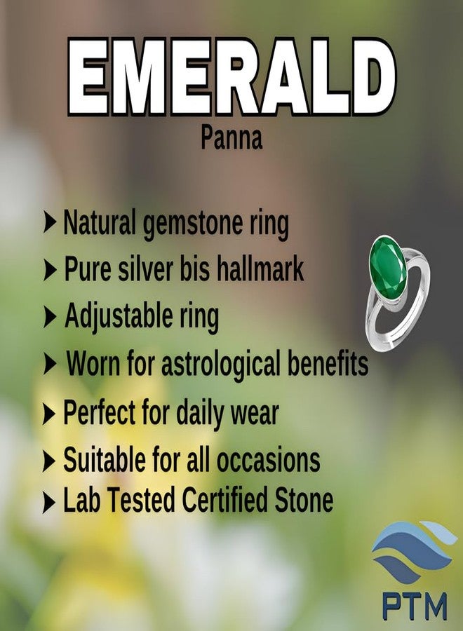 PTM Emerald/Panna 7.25 Ratti or 6.5 Carat Astrological Certified Gemstone Pure Sterling Silver/925 bis Hallmark Adjustable Ring for Men - Image 4