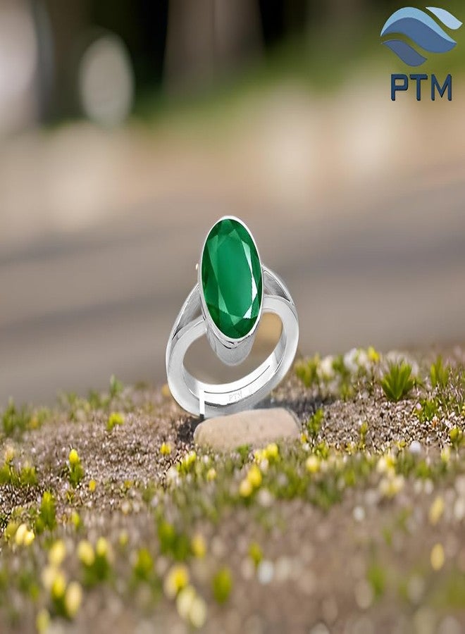 PTM Emerald/Panna 7.25 Ratti or 6.5 Carat Astrological Certified Gemstone Pure Sterling Silver/925 bis Hallmark Adjustable Ring for Men - Image 2