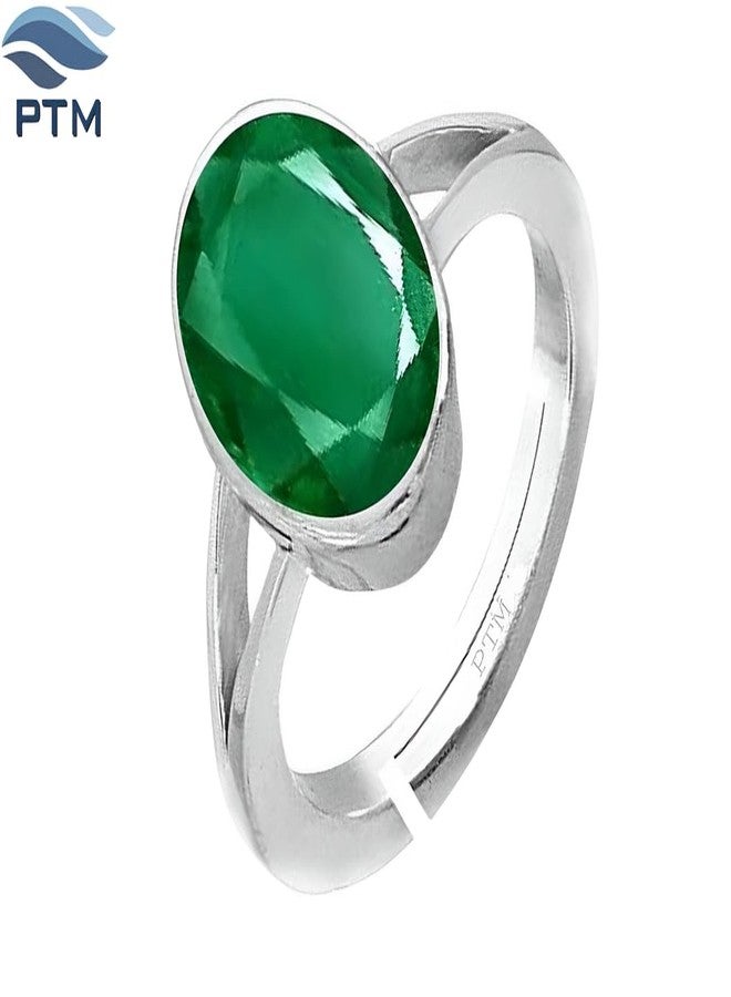 PTM Emerald/Panna 7.25 Ratti or 6.5 Carat Astrological Certified Gemstone Pure Sterling Silver/925 bis Hallmark Adjustable Ring for Men - Image 3