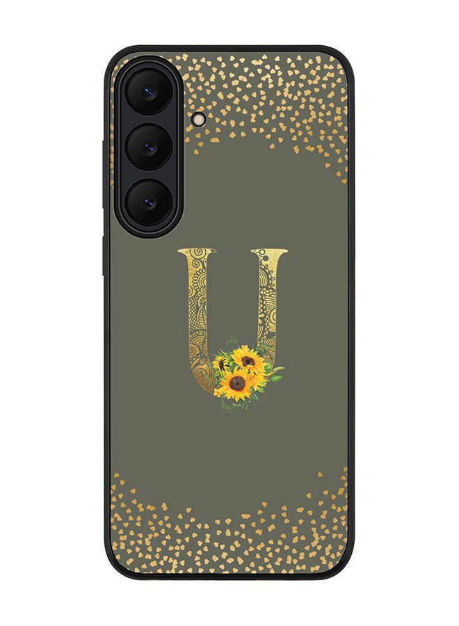 Stylizedd For Samsung Galaxy S25 FE Case,Slim fit Camera Protection, Shockproof Thin Phone cover  - Custom Floral Monogram - U  (Olive Green )