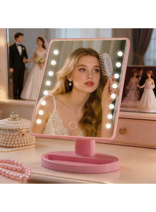 olayks Smart LED Makeup Vanity Mirror With 3 Lighting Modes,Portable Touch Control,180°Rotation,With USB Charging Cable,For Use In The Bedroom,Office,Or While Traveling,Home Decor(Pink) - Image 1