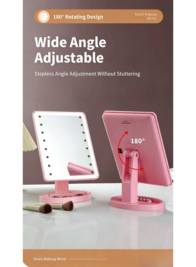 olayks Smart LED Makeup Vanity Mirror With 3 Lighting Modes,Portable Touch Control,180°Rotation,With USB Charging Cable,For Use In The Bedroom,Office,Or While Traveling,Home Decor(Pink) - Image 4