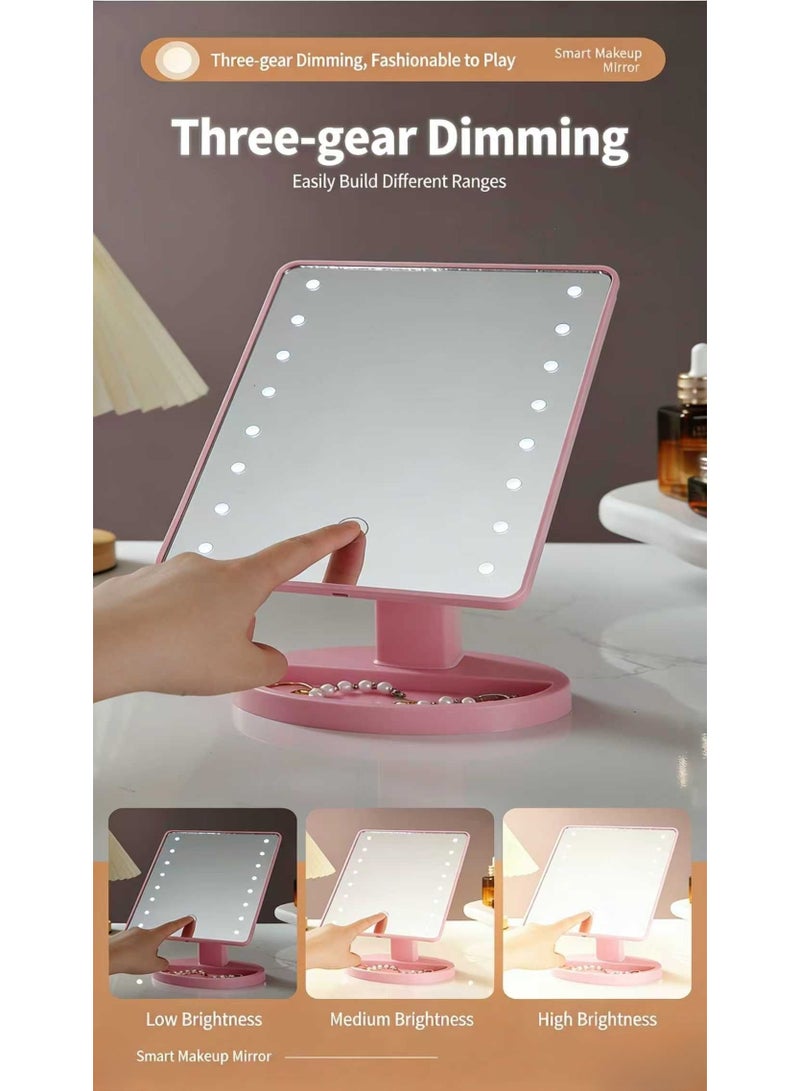 olayks Smart LED Makeup Vanity Mirror With 3 Lighting Modes,Portable Touch Control,180°Rotation,With USB Charging Cable,For Use In The Bedroom,Office,Or While Traveling,Home Decor(Pink) - Image 2