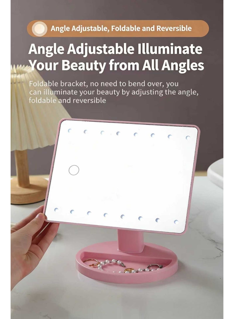 olayks Smart LED Makeup Vanity Mirror With 3 Lighting Modes,Portable Touch Control,180°Rotation,With USB Charging Cable,For Use In The Bedroom,Office,Or While Traveling,Home Decor(Pink) - Image 3
