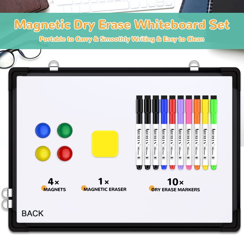 ABERLLS Monthly Calendar Whiteboard Dry Erase Cork Board Combination for Wall, 17x13 Magnetic Dry Erase Board, Double-Sided White Board, Portable Board for Office, Planning, Memo, School, Home (Black) - Image 2