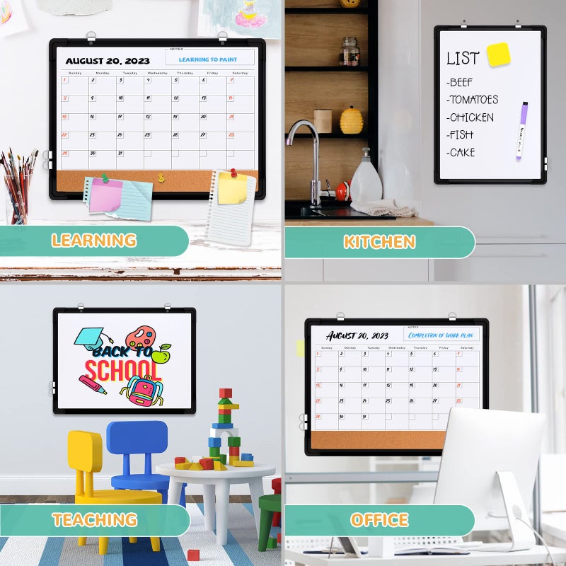 ABERLLS Monthly Calendar Whiteboard Dry Erase Cork Board Combination for Wall, 17x13 Magnetic Dry Erase Board, Double-Sided White Board, Portable Board for Office, Planning, Memo, School, Home (Black) - Image 5