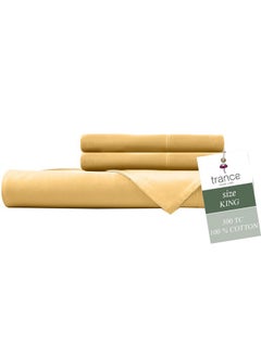 Trance Home Linen Trance Home Linen 300 TC Pure 100% Cotton | Soft Skin Safe | Breathable King Size Flat Bedsheets | All Season Soft Fabric | Double Bedsheet Set with 2 Pillow Covers (108x108 Inches Gold)  - Image 2