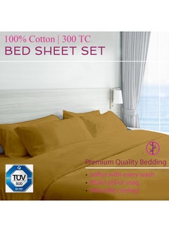 Trance Home Linen Trance Home Linen 300 TC Pure 100% Cotton | Soft Skin Safe | Breathable King Size Flat Bedsheets | All Season Soft Fabric | Double Bedsheet Set with 2 Pillow Covers (108x108 Inches Gold)  - Image 3