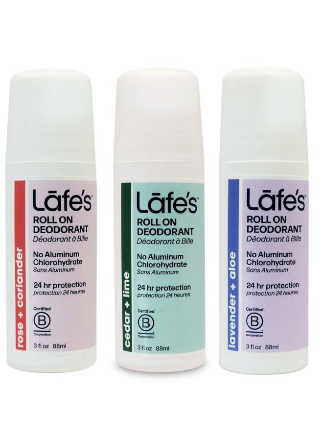 Lafe's Natural Deodorant | 3oz Roll-On Aluminum Free Natural Deodorant Variety | Cedar & Lime - Lavender & Aloe - Rose & Coriander | 3 Pack - Image 1