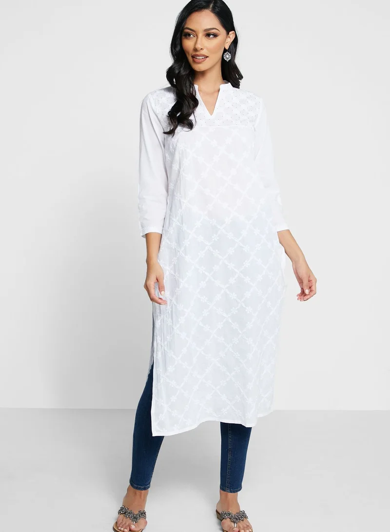 Fabindia Cotton Cambric Chikankari Long Kurta