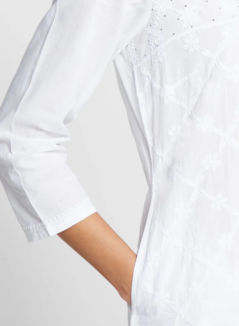 Fabindia Cotton Cambric Chikankari Long Kurta