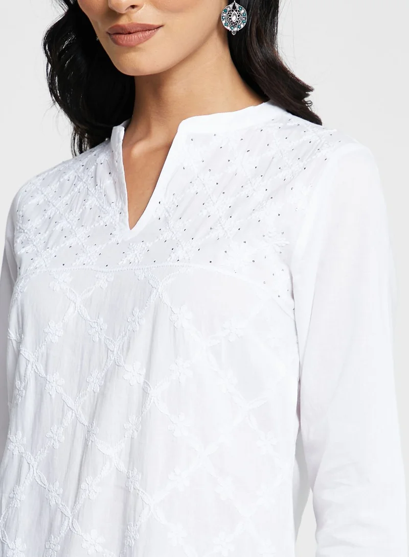 Fabindia Cotton Cambric Chikankari Long Kurta