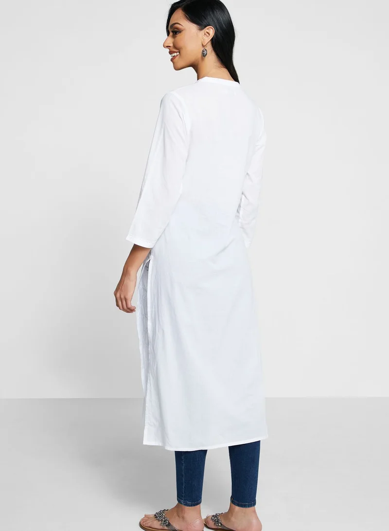 Fabindia Cotton Cambric Chikankari Long Kurta