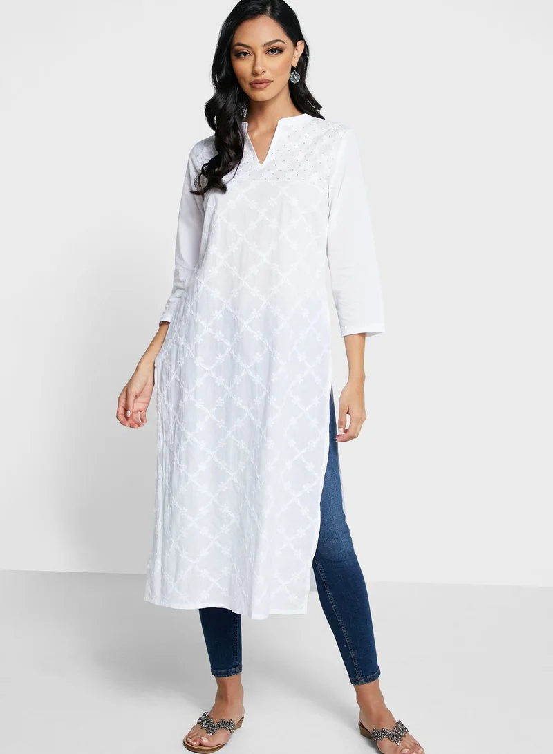 Fabindia Cotton Cambric Chikankari Long Kurta