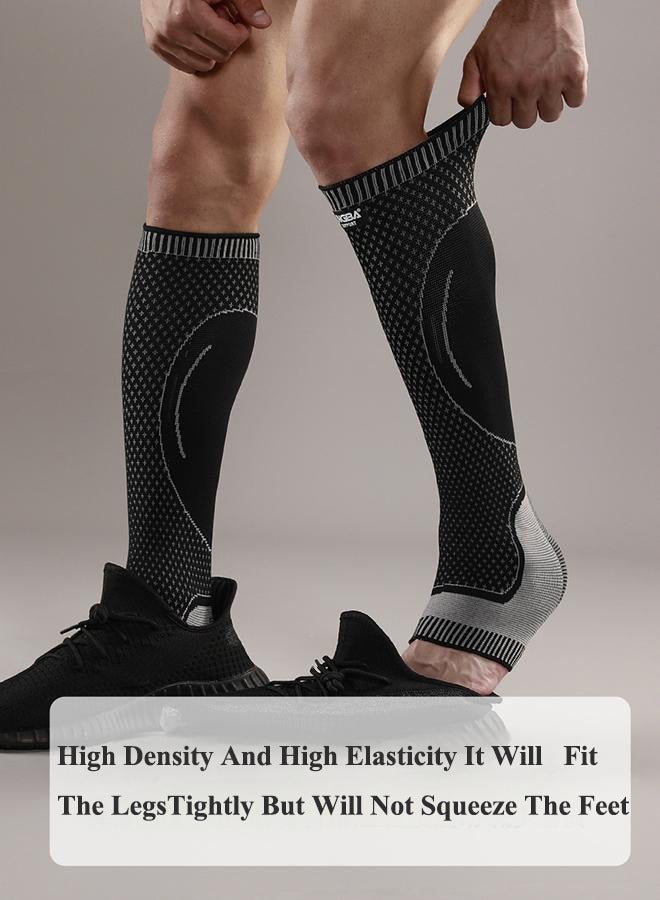 جينجبا سابورت دعامة كاحل JINGBA للبالغين، كرة السلة الطويلة، ركوب الدراجات في الهواء الطلق، الجري، التدريب على المضمار والميدان، معدات حماية ضاغطة قابلة للتنفس، أكمام الساق - أكمام الساق للرجال والنساء تساعد في تخفيف آلام العضلات، وآلام الساق، وتعافي العضلات (أسود، M) - Image 4