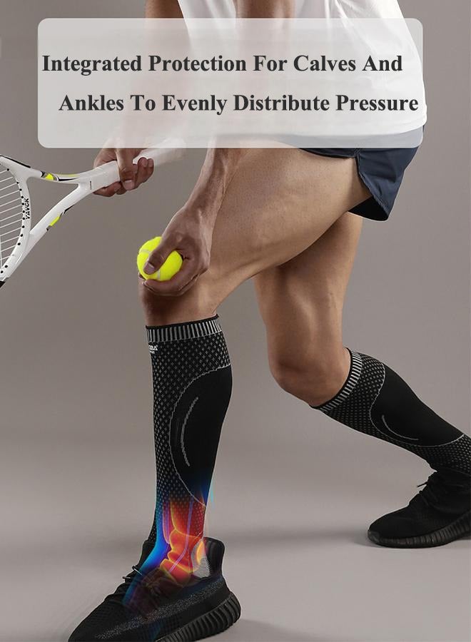 جينجبا سابورت دعامة كاحل JINGBA للبالغين، كرة السلة الطويلة، ركوب الدراجات في الهواء الطلق، الجري، التدريب على المضمار والميدان، معدات حماية ضاغطة قابلة للتنفس، أكمام الساق - أكمام الساق للرجال والنساء تساعد في تخفيف آلام العضلات، وآلام الساق، وتعافي العضلات (أسود، M) - Image 2