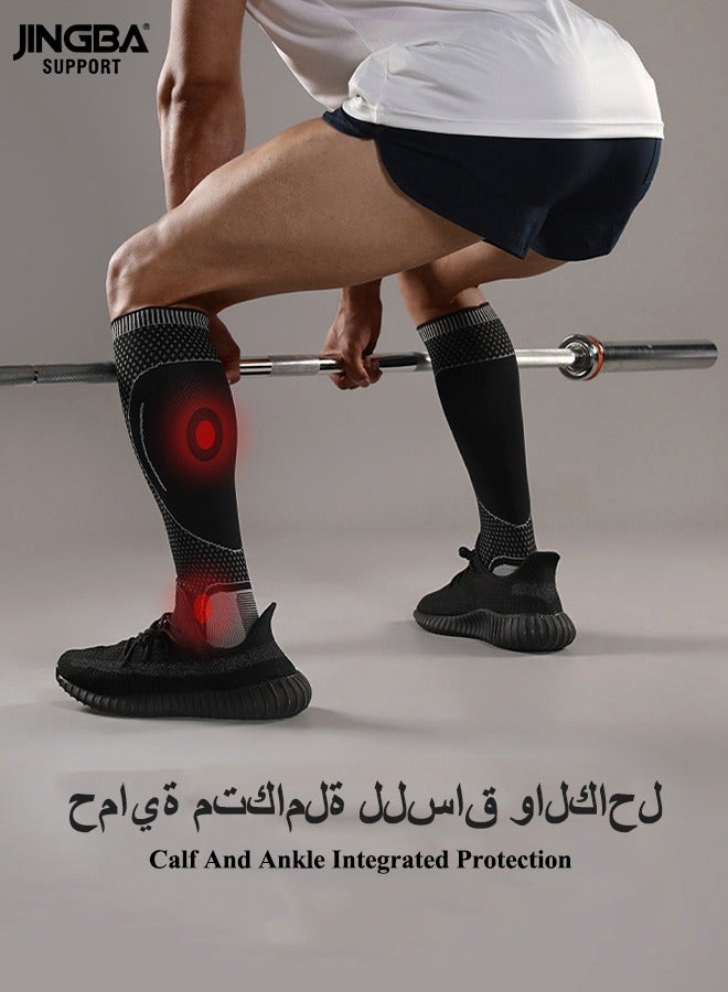 جينجبا سابورت دعامة كاحل JINGBA للبالغين، كرة السلة الطويلة، ركوب الدراجات في الهواء الطلق، الجري، التدريب على المضمار والميدان، معدات حماية ضاغطة قابلة للتنفس، أكمام الساق - أكمام الساق للرجال والنساء تساعد في تخفيف آلام العضلات، وآلام الساق، وتعافي العضلات (أسود، M) - Image 1