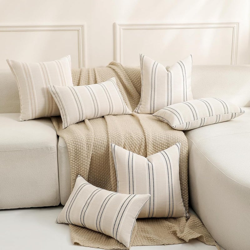 Hckot Throw Pillow Covers 12x20 Set of 2 Striped Pillow Covers Textured Linen Decorative Pillows Lumbar Cushion Covers for Sofa Couch Bed Living Room Farmhouse Decor, Black - Image 5