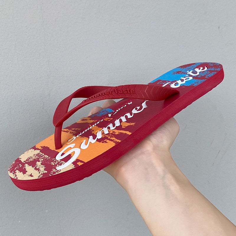 Mens New Graffiti Flip-Flops Summer Fashion Beach Slippers Red 