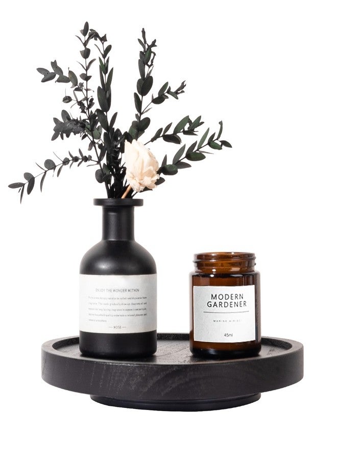 zoocatia Wood Lazy Susan Organizer Kitchen Turntable for Cabinet Farmhouse Bathroom Decor Round Decorative Tray for Vanity, Counter, Sink, Coffee Table, 9 Inch, Black - Image 1