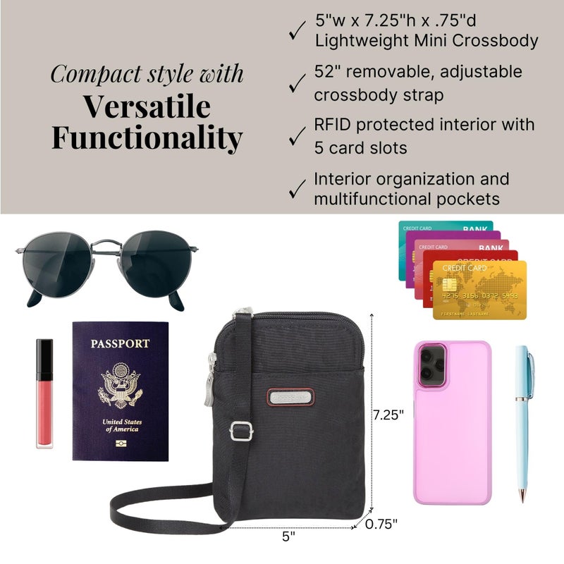 Baggallini Take Two RFID Bryant Crossbody - 5x7.25" Lightweight Small Phone Wallet Crossbody Bag - Nylon Travel Purse - Image 4
