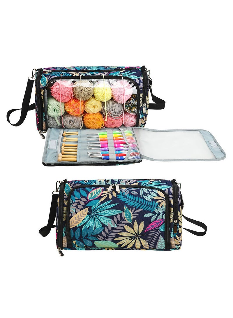 Portable Knitting Bag for Yarn and Needles with Multiple Compartments Ideal Crochet Travel Organizer Blue Color - Image 1