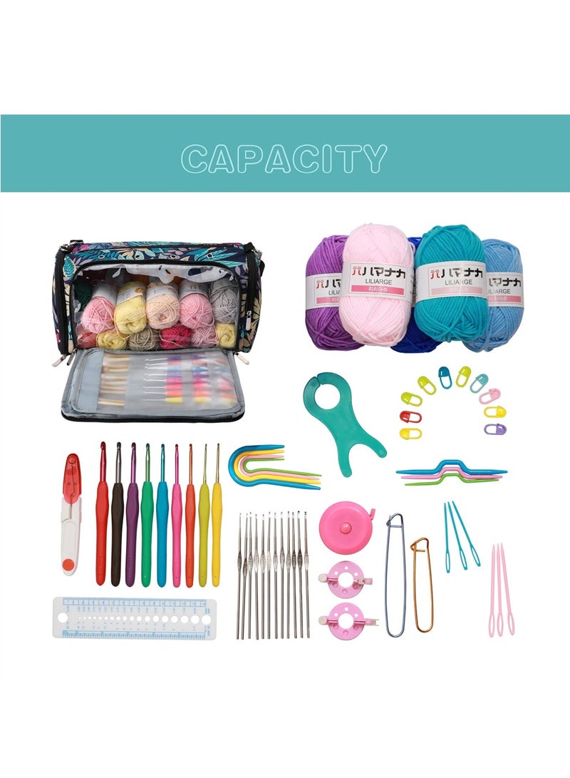Portable Knitting Bag for Yarn and Needles with Multiple Compartments Ideal Crochet Travel Organizer Blue Color - Image 3