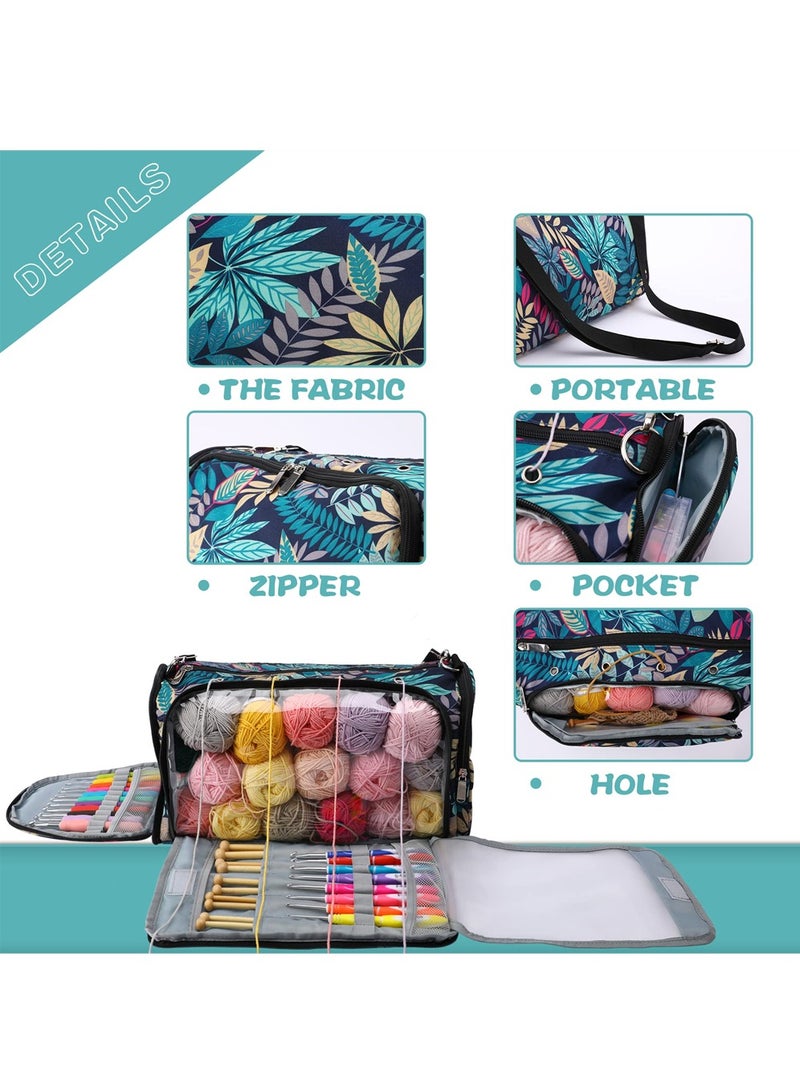 Portable Knitting Bag for Yarn and Needles with Multiple Compartments Ideal Crochet Travel Organizer Blue Color - Image 2