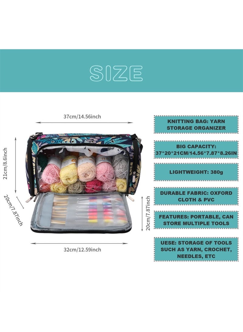 Portable Knitting Bag for Yarn and Needles with Multiple Compartments Ideal Crochet Travel Organizer Blue Color - Image 4