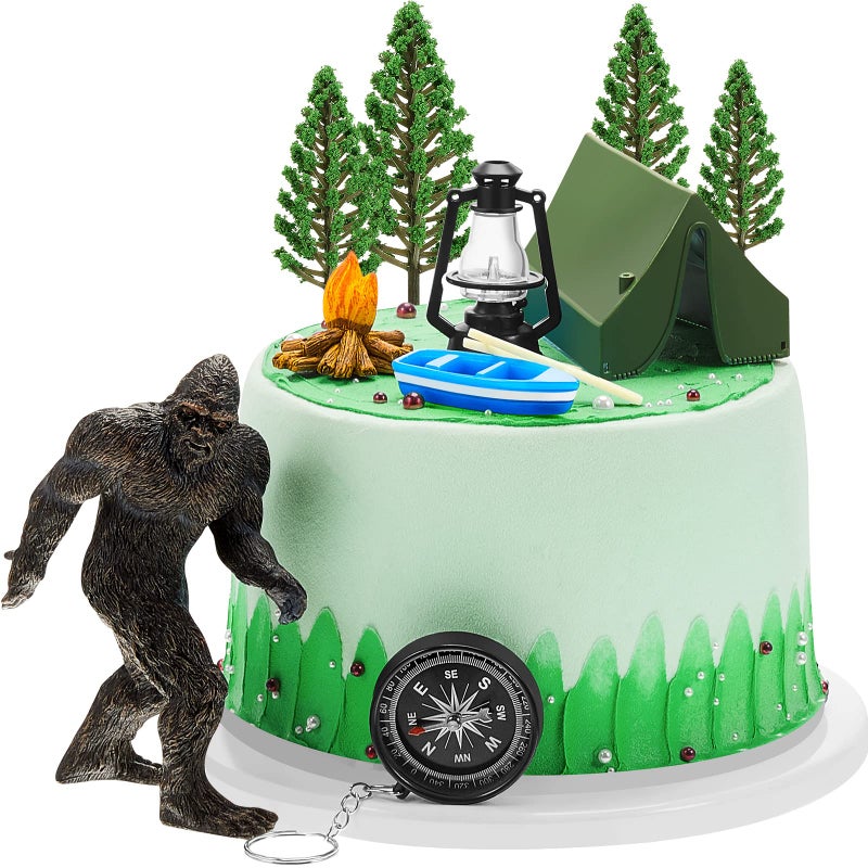 Woanger 12 Pcs Bigfoot Camping Cake Topper Include Bigfoot Statue Camping Themed Party Cake Decoration Sasquatch Monsters Figure for Adults Camper Forest Theme Birthday Party Supplies - Image 1
