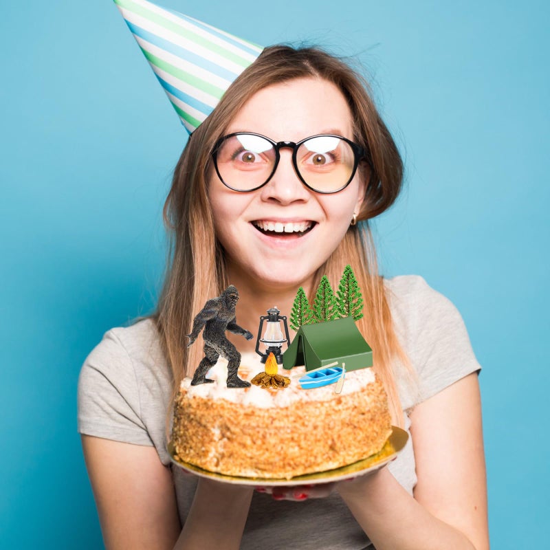 Woanger 12 Pcs Bigfoot Camping Cake Topper Include Bigfoot Statue Camping Themed Party Cake Decoration Sasquatch Monsters Figure for Adults Camper Forest Theme Birthday Party Supplies - Image 5