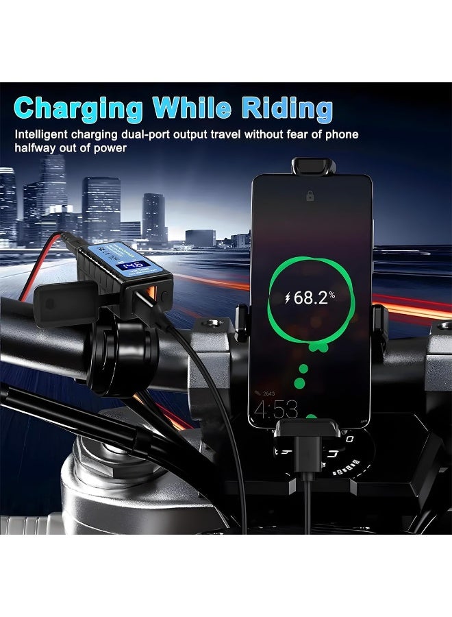Barakah 4.8A Motorcycle Phone Charger, Waterproof Dual USB Quick Charge QC3.0 PD3.0 Adapter, SAE to USB with Voltmeter ON/OFF Switch, Universal for Phones, Tablets, GPS and More (Black) - Image 3