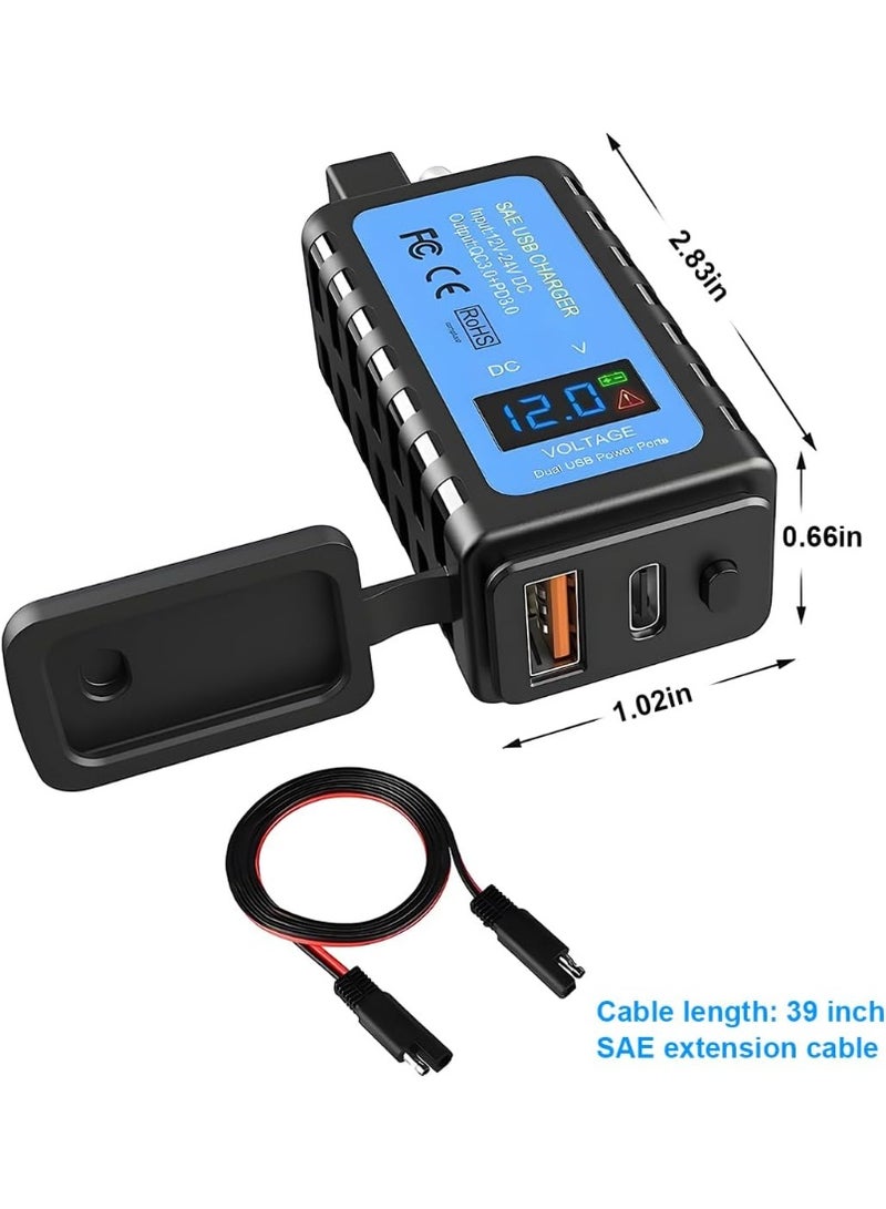 Barakah 4.8A Motorcycle Phone Charger, Waterproof Dual USB Quick Charge QC3.0 PD3.0 Adapter, SAE to USB with Voltmeter ON/OFF Switch, Universal for Phones, Tablets, GPS and More (Black) - Image 5