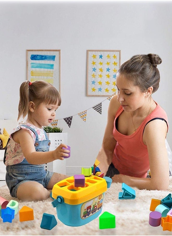 Shape Sorting Blocks for Kids Toys Baby Sorting Toys Storage Bucket with Handle Shapes Sorter ABCD Blocks for Kids Learning Stacking Sorting Blocks Toys for kids Toddlers 1+ Years Boy Girl  - Image 2