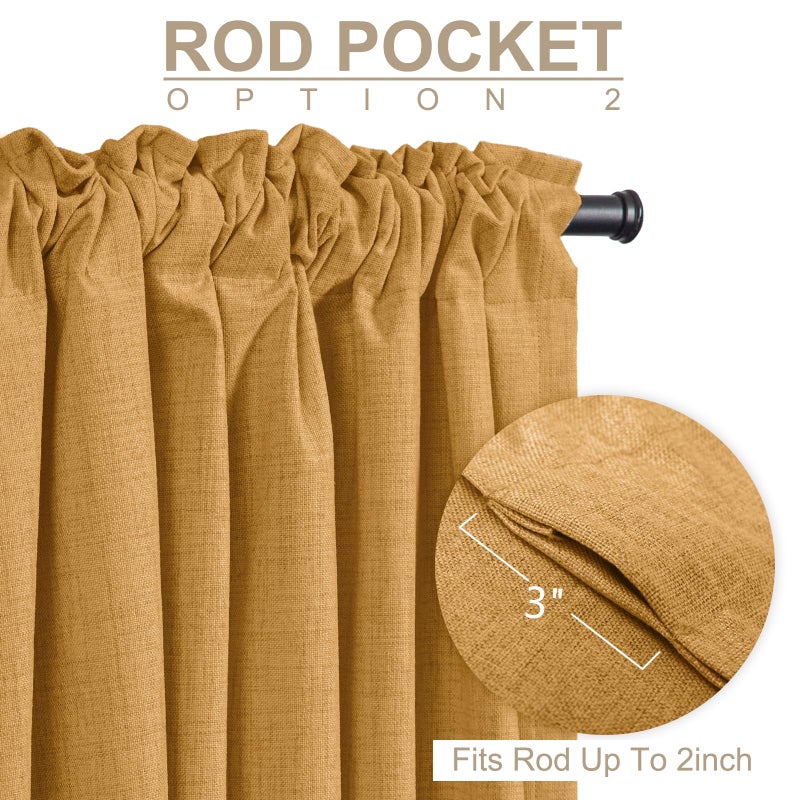 100% Blackout Shield Linen Blackout Curtains for Bedroom 84 Inches Long,Back Tab/Rod Pocket Living Room Drapes,Thermal Insulated Textured Blackout Curtains 2 Panels Set,50" W x 84" L,Mustard Yellow - Image 4