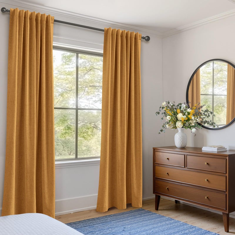 100% Blackout Shield Linen Blackout Curtains for Bedroom 84 Inches Long,Back Tab/Rod Pocket Living Room Drapes,Thermal Insulated Textured Blackout Curtains 2 Panels Set,50" W x 84" L,Mustard Yellow - Image 5