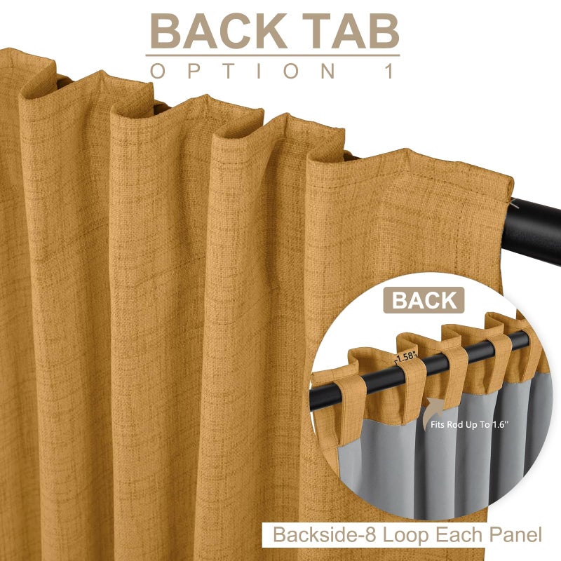 100% Blackout Shield Linen Blackout Curtains for Bedroom 84 Inches Long,Back Tab/Rod Pocket Living Room Drapes,Thermal Insulated Textured Blackout Curtains 2 Panels Set,50" W x 84" L,Mustard Yellow - Image 3