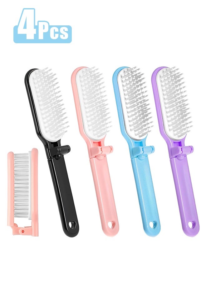 4 Pcs Folding Hair Brush - Travel Folding Hair Brush - Mini Portable Hair Comb - Mini Folding Hairbrush Comb Small Compact Pocket Hair Brush for Women Men Family School Travel - 4 Colors - Image 1