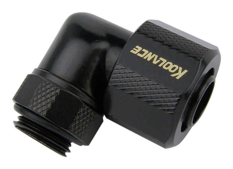 Koolance FIT-L10X13-BK Rotary Elbow Compression Fitting for 10mm x 13mm (3/8in x 1/2in) *Black*, G 1/4 BSPP - Image 1