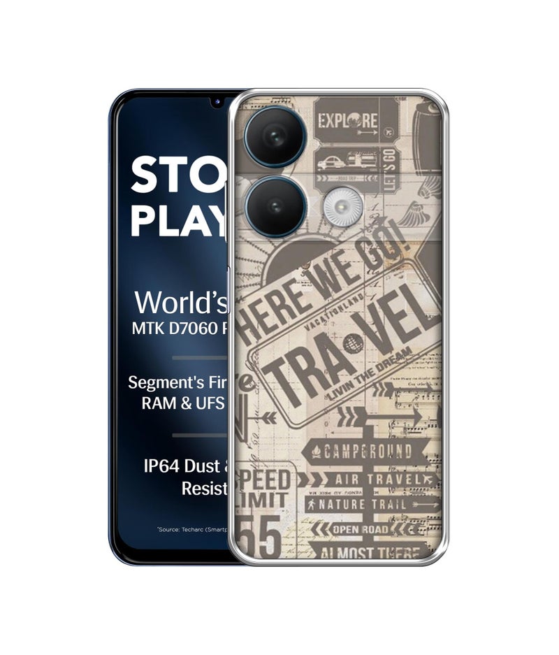 Casotec Travel Design Printed Silicon Soft TPU Back Case Cover for Lava Storm Play 5G - Image 1