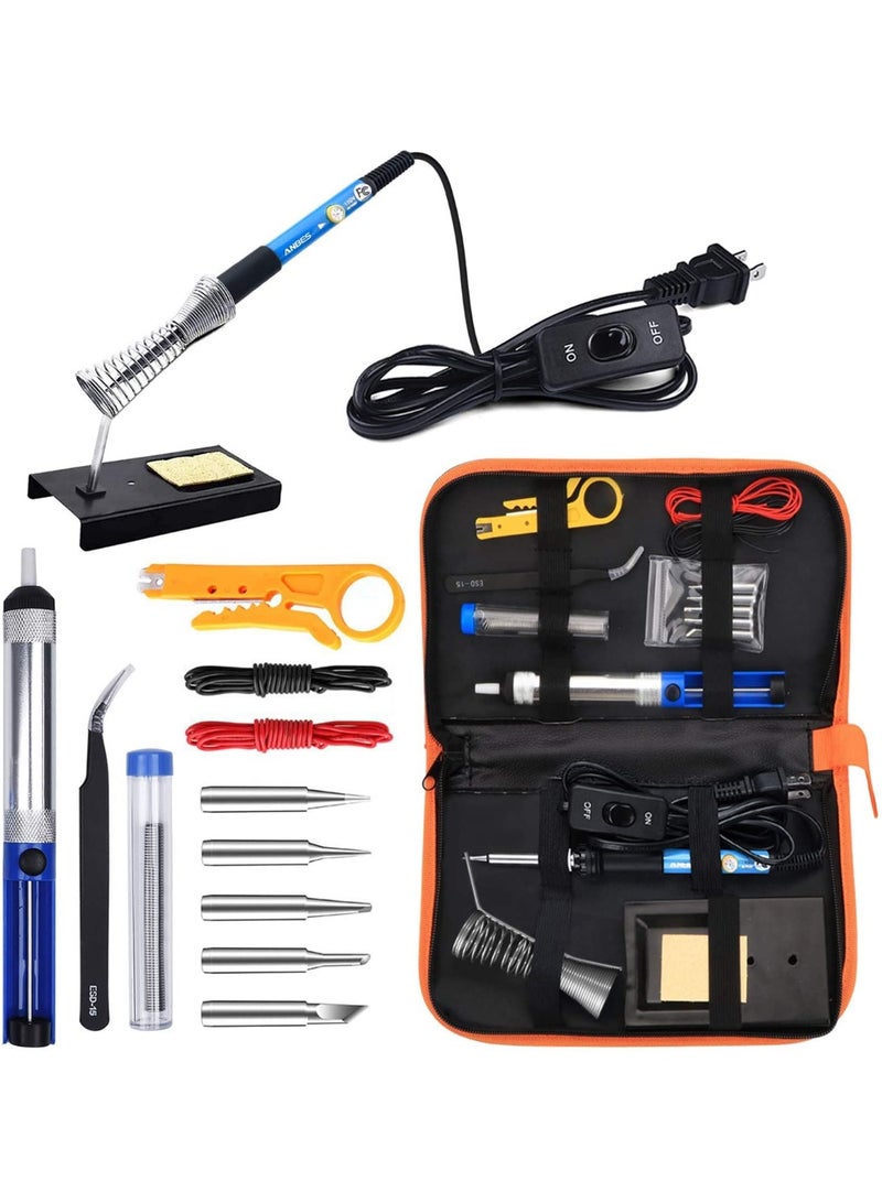 Bukela Soldering Iron Kit, Soldering Iron 60W Adjustable Temperature(200-450℃) Welding Tool, 5pcs Soldering Tips, Desoldering Pump, Soldering Iron Stand, Tweezers - Image 1