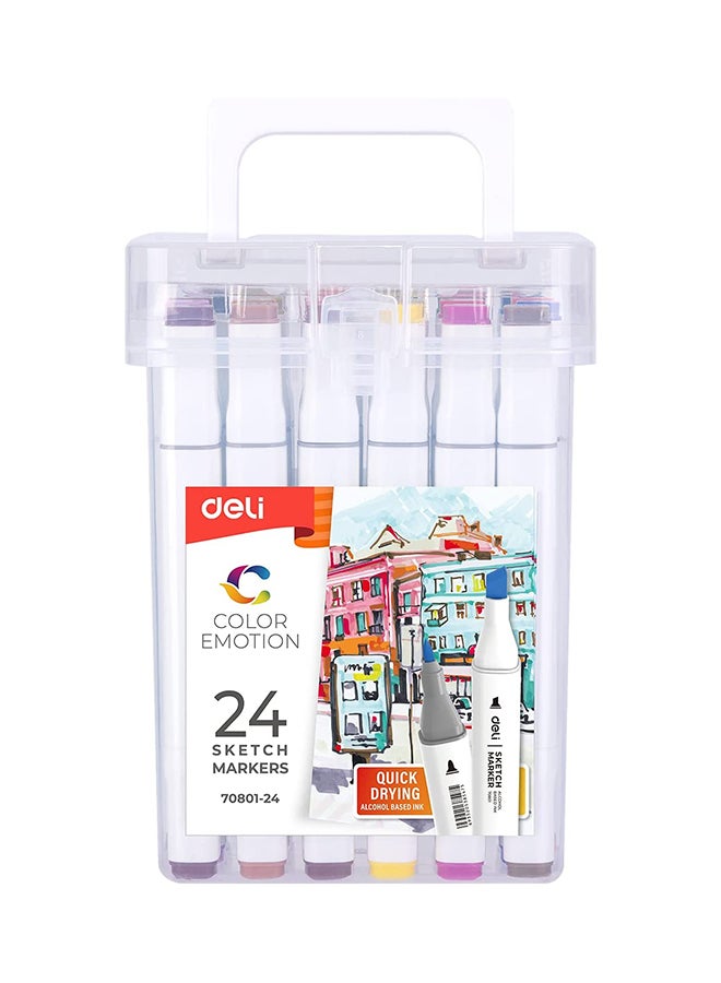 Deli Marker Pen, Dual Tip, Quick Drying, Marker for Painting, Sketching, Calligraphy Drawing, Set of 24 Colors - Image 1