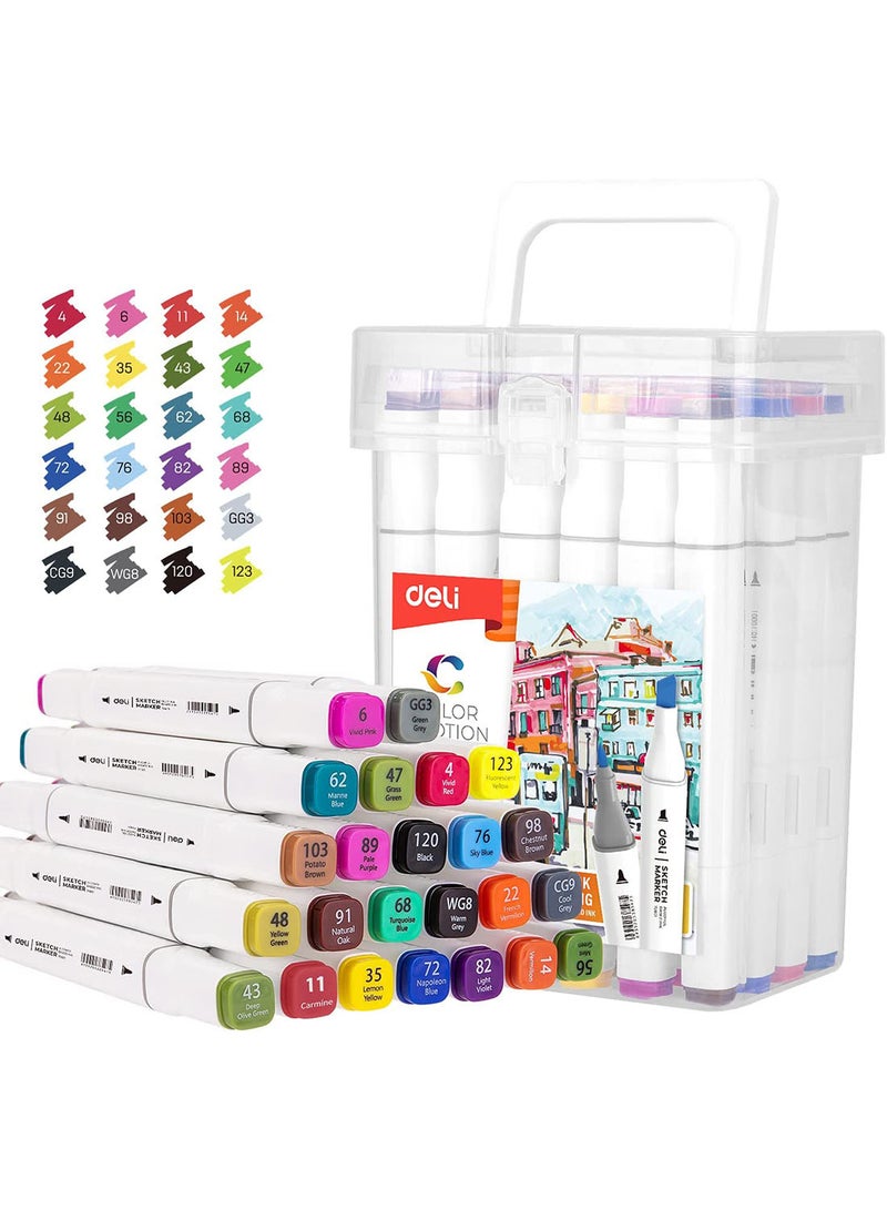 Deli Marker Pen, Dual Tip, Quick Drying, Marker for Painting, Sketching, Calligraphy Drawing, Set of 24 Colors - Image 2