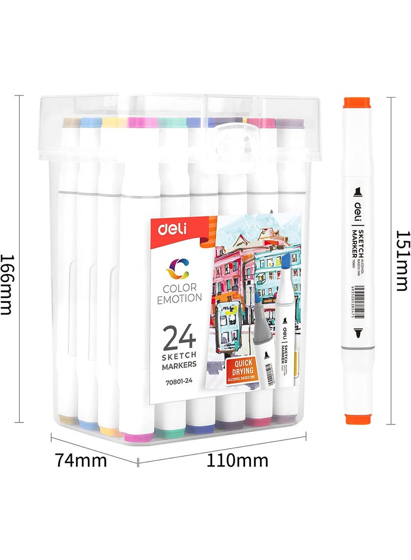 Deli Marker Pen, Dual Tip, Quick Drying, Marker for Painting, Sketching, Calligraphy Drawing, Set of 24 Colors - Image 4