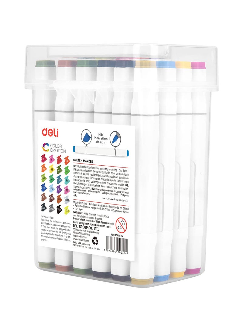 Deli Marker Pen, Dual Tip, Quick Drying, Marker for Painting, Sketching, Calligraphy Drawing, Set of 24 Colors - Image 3